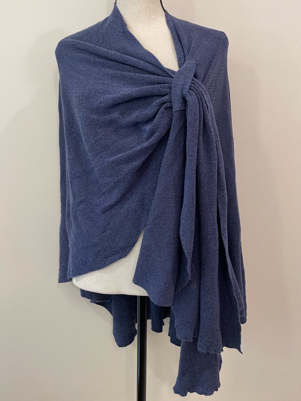 Parkhurst Blue Knit Wrap Shawl Cardigan Poncho One Size Cotton Rayon